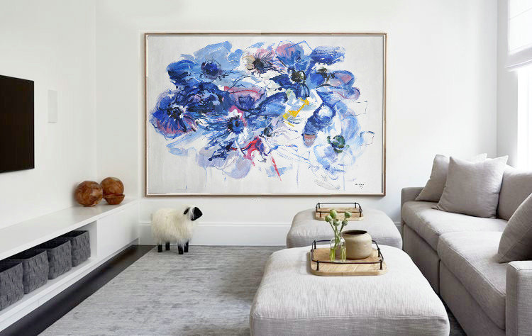 Horizontal Abstract Flower Painting Living Room Wall Art #ABH0A37 - Click Image to Close